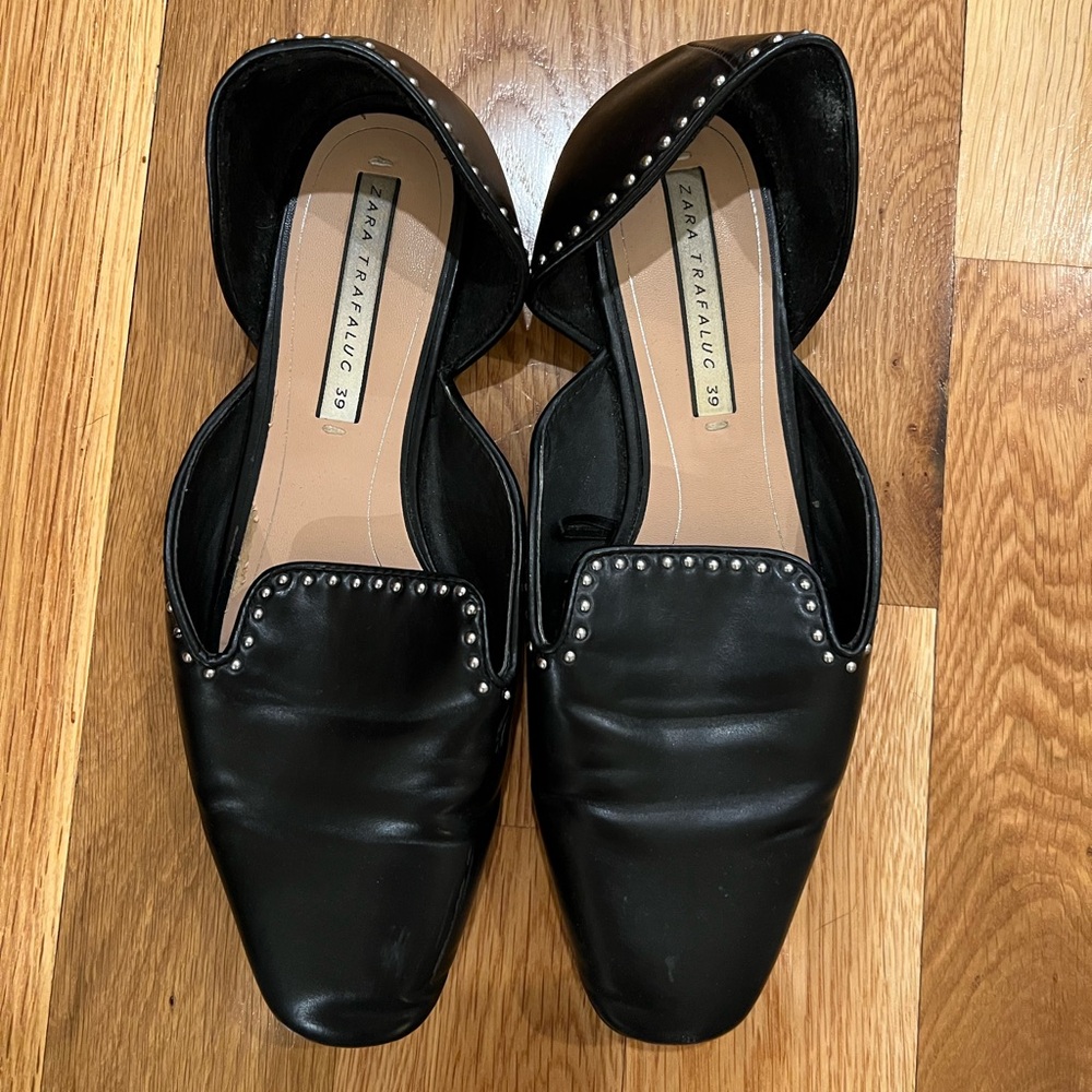 Black studded square toe flats size 39 (8.5)